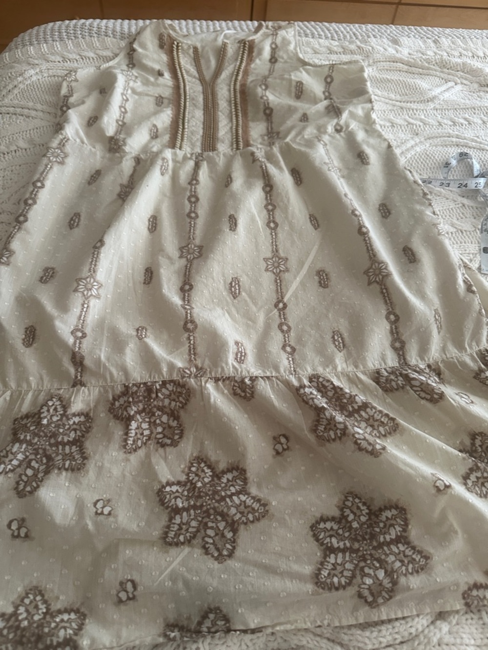 J. Jill Cream Midi Dress with Taupe Embroidery